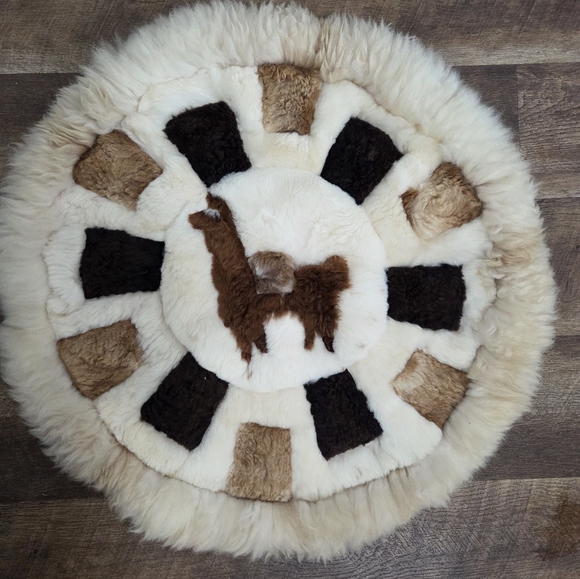 Peruvian Connection Other - Peruvian Alpaca Wool Patchwork Round Rug Tapestry Wall Decor with a Llama Motif